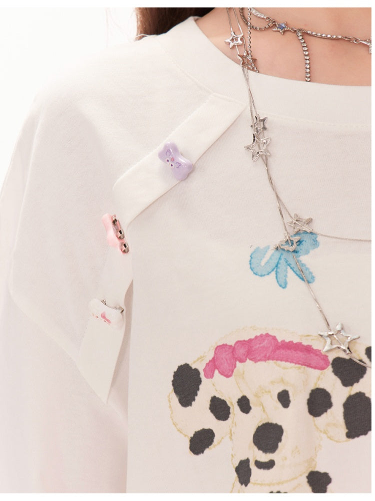 T-Shirt Adorable Animal Print Summer White Round Neck Loose