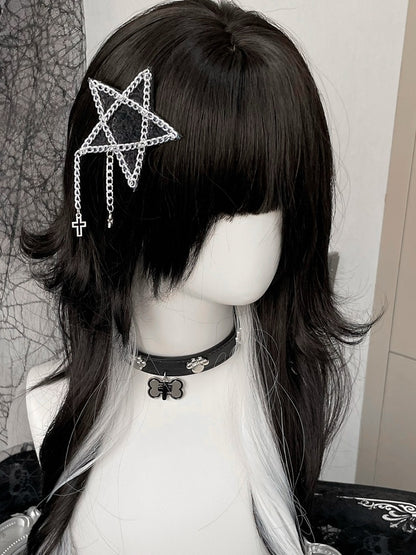 Strass Schwarz/Rosa Kreuz Haarspange Charm Stern