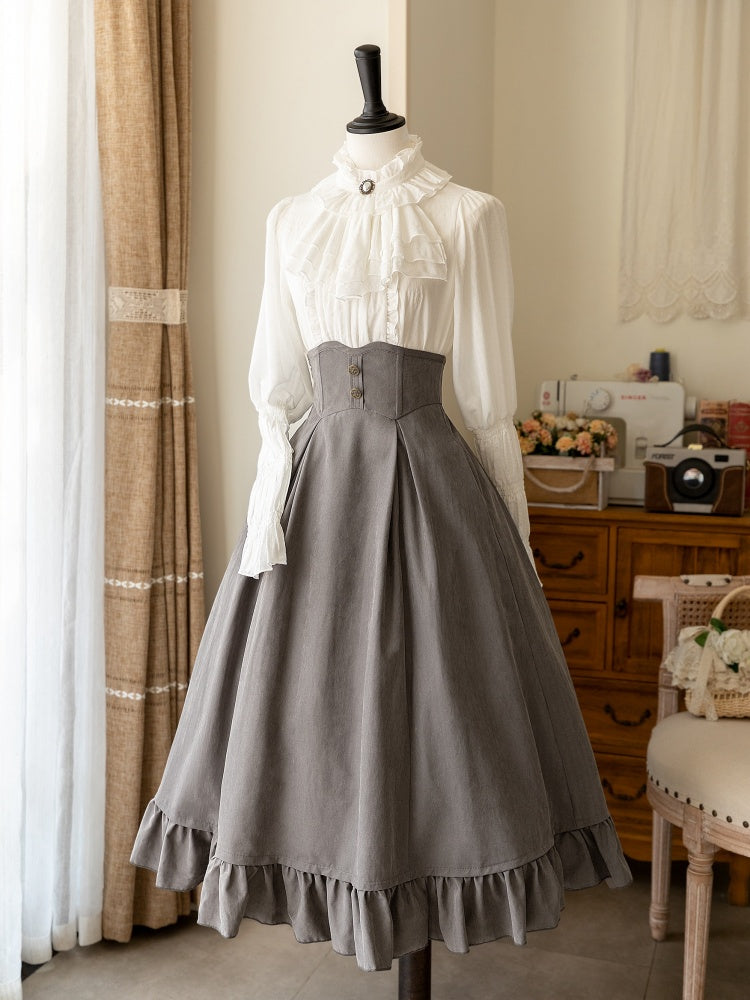 Elegant Gray Retro Waistcoat and Boned High-Waisted Skirt Set