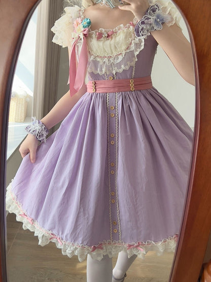 with Purple Dress Classic and Elegant Lolita Short Version Details Lace Bow