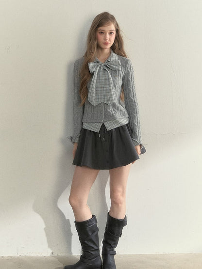 Sweater Two-piece Faux Elegant Vintage Gray Plaid