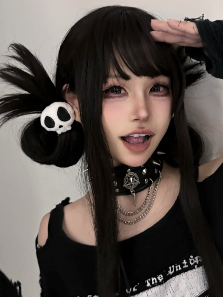 チェーン付きブラックスタッドパンクチョーカー