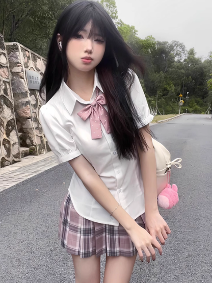 Pink Plaid 39CM Uniform JK Skirt Pleated Pattern