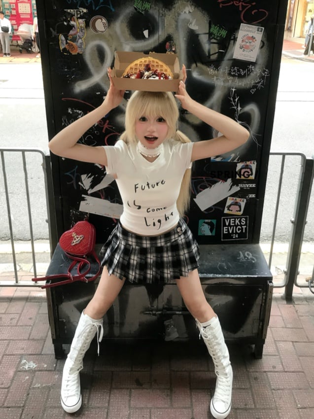 黒と白のチェック柄JK制服プリーツスカート