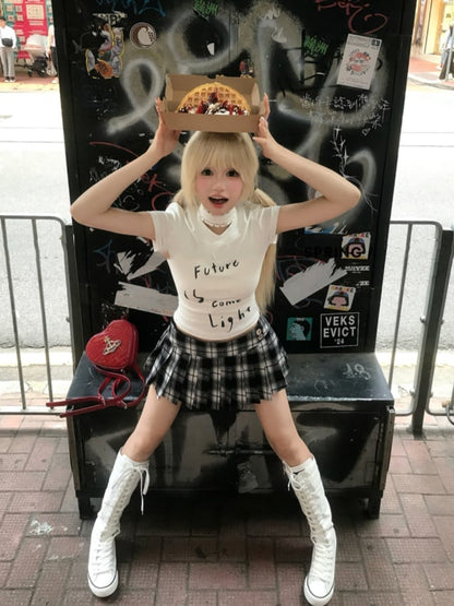 黒と白のチェック柄JK制服プリーツスカート