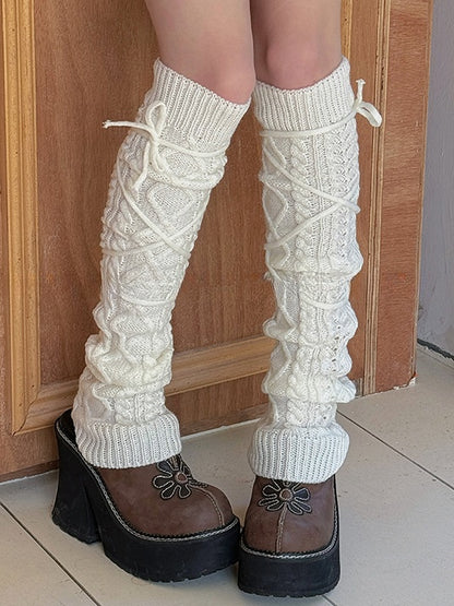White Y2K Knitted Leg Warmers