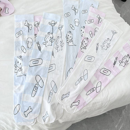 Stockings Pattern Over Pill Kitty Blue/Pink/White Angel Knee Cute