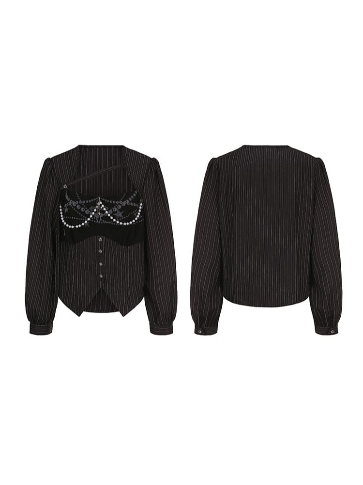 Charms Plus with Striped Y2K Chains Size Top Black Gothic Cross Bead