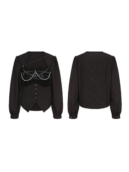 Charms Plus with Striped Y2K Chains Size Top Black Gothic Cross Bead