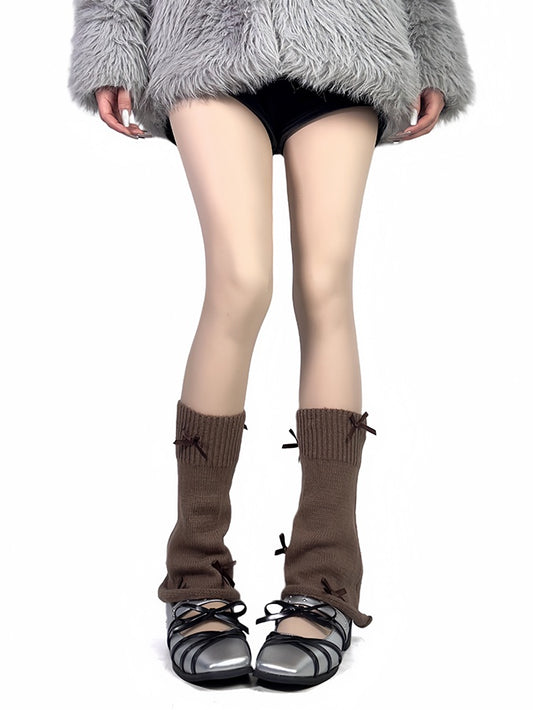 4色のリボン付きレッグウォーマー