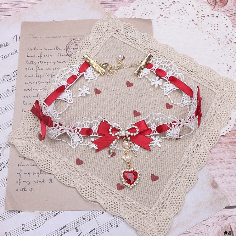 Kei 12 Heart Rhinestone Lace Choker Jirai Bowknot Options Color