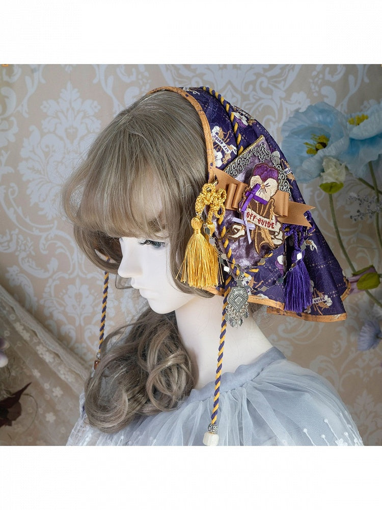 Yellow & Purple Lolita Hair Veil with Brooch Accessory - Neoludwig