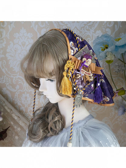 Yellow & Purple Lolita Hair Veil with Brooch Accessory - Neoludwig