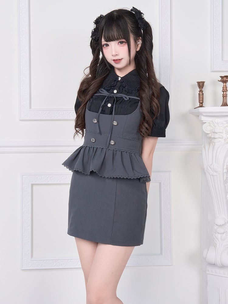 Kei Ties Tiered Design Back Two-Way Overalls Jirai Gray Wear
