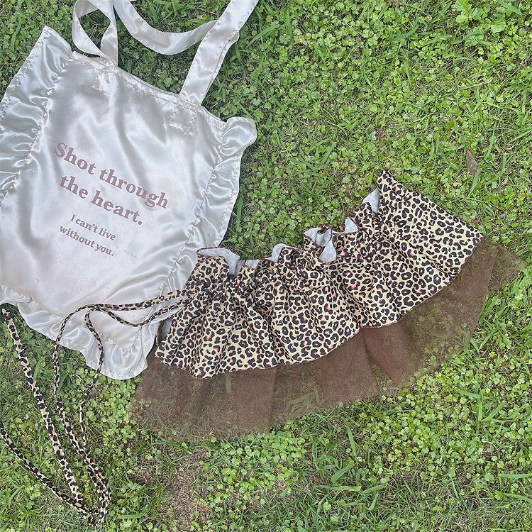 Y2K Accessoire Leopard Glamouröses Braun/Grau Muster Hosenbesatz Spitze