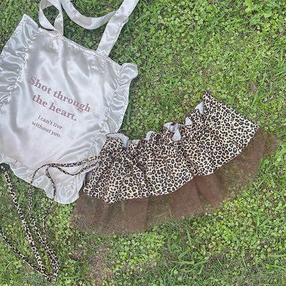 Y2K Accessoire Leopard Glamouröses Braun/Grau Muster Hosenbesatz Spitze