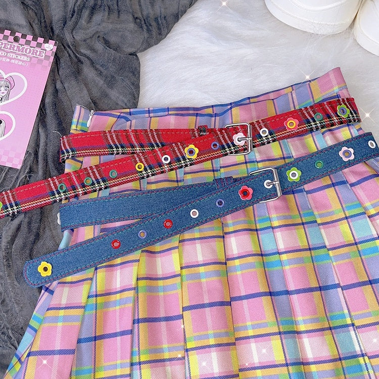 Belt Red/Blue Waist Floral Y2K