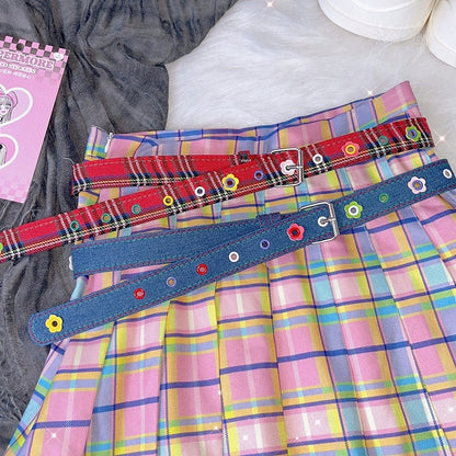 Belt Red/Blue Waist Floral Y2K