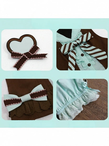 Mint & Cocoa Two-Piece Bow Sleeveless Top Ensemble with Ruffled Lace Skirt - Sweet Dream
