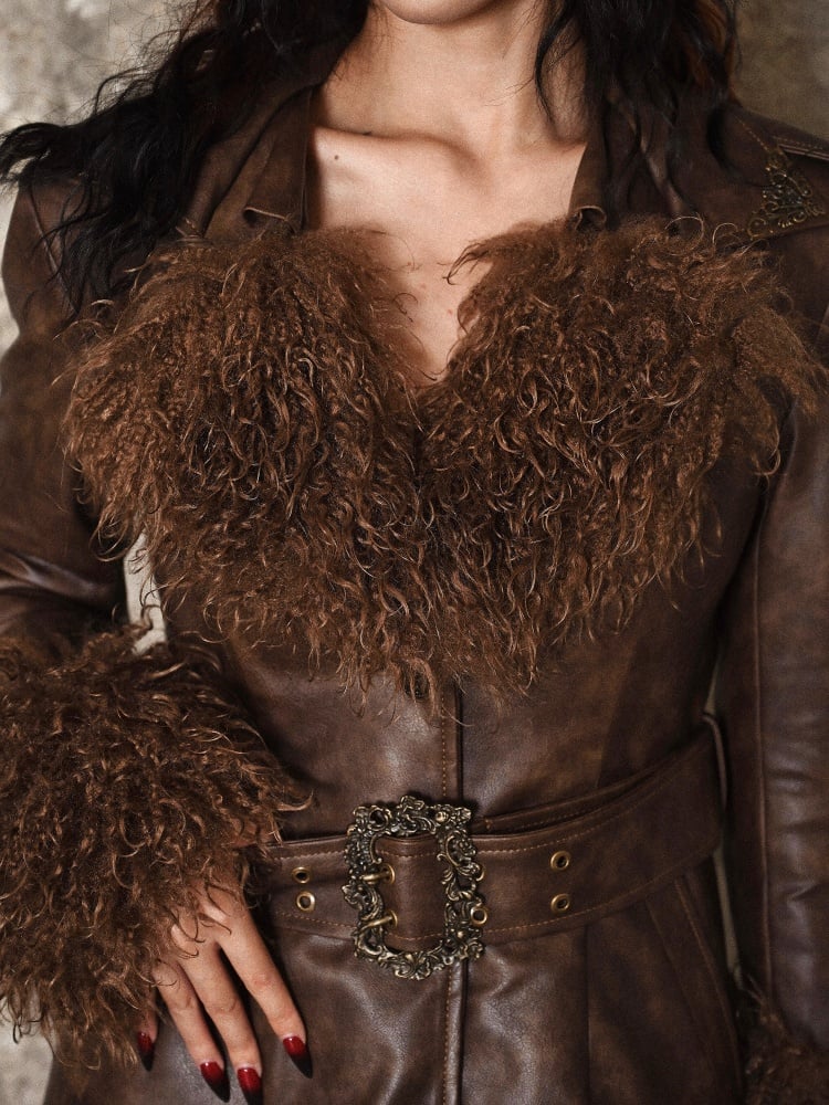 Brown Vintage Mailard Winter Padded Coat Leather Fabric