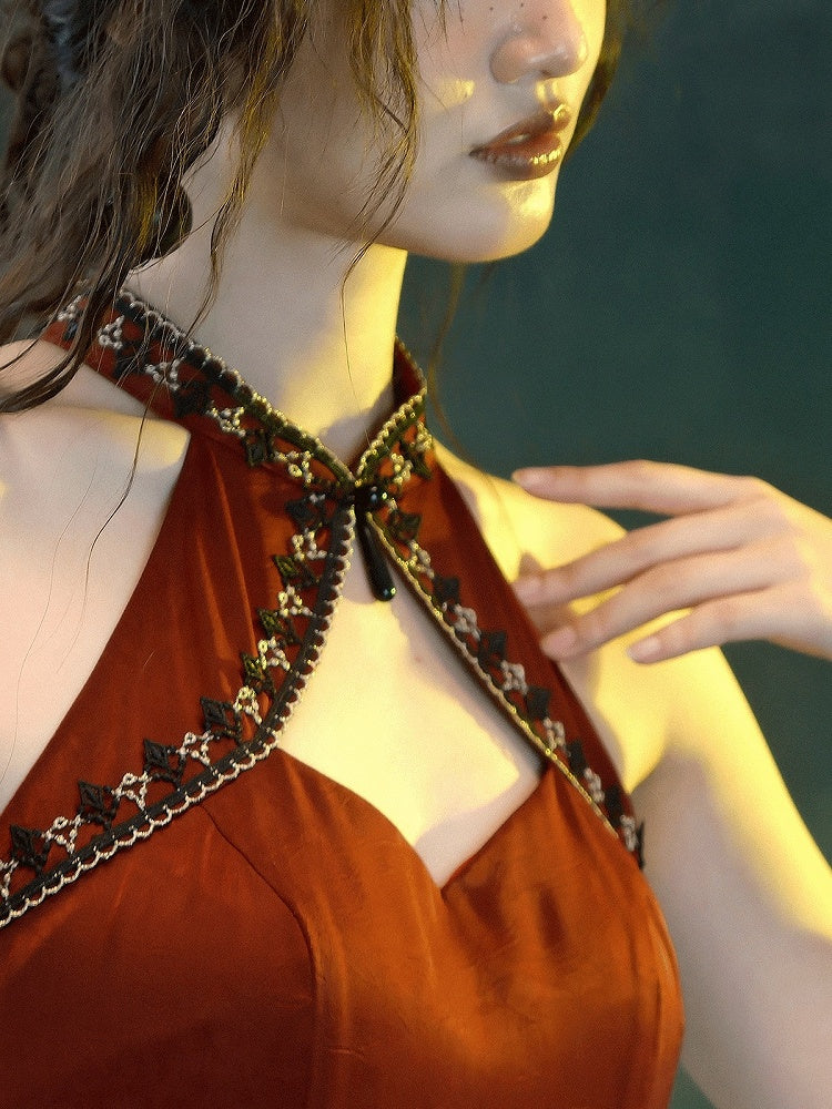 Wine Red Qipao Long Dress with Detachable Shoulder Pads - sijinstudio