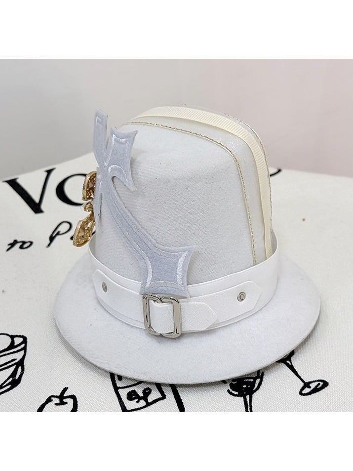 Two-Tone Ouji Lolita Mini Hat Featuring Cross Accents - Castle Too