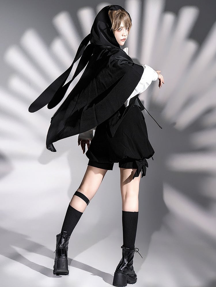 ファッション王子裾ロリータ黒ケープハイロー