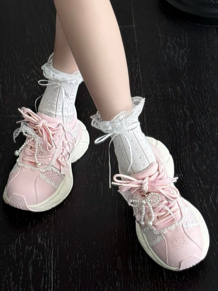 Lolita Sweet Delicate Shoes Lace - Platform Pink Trim