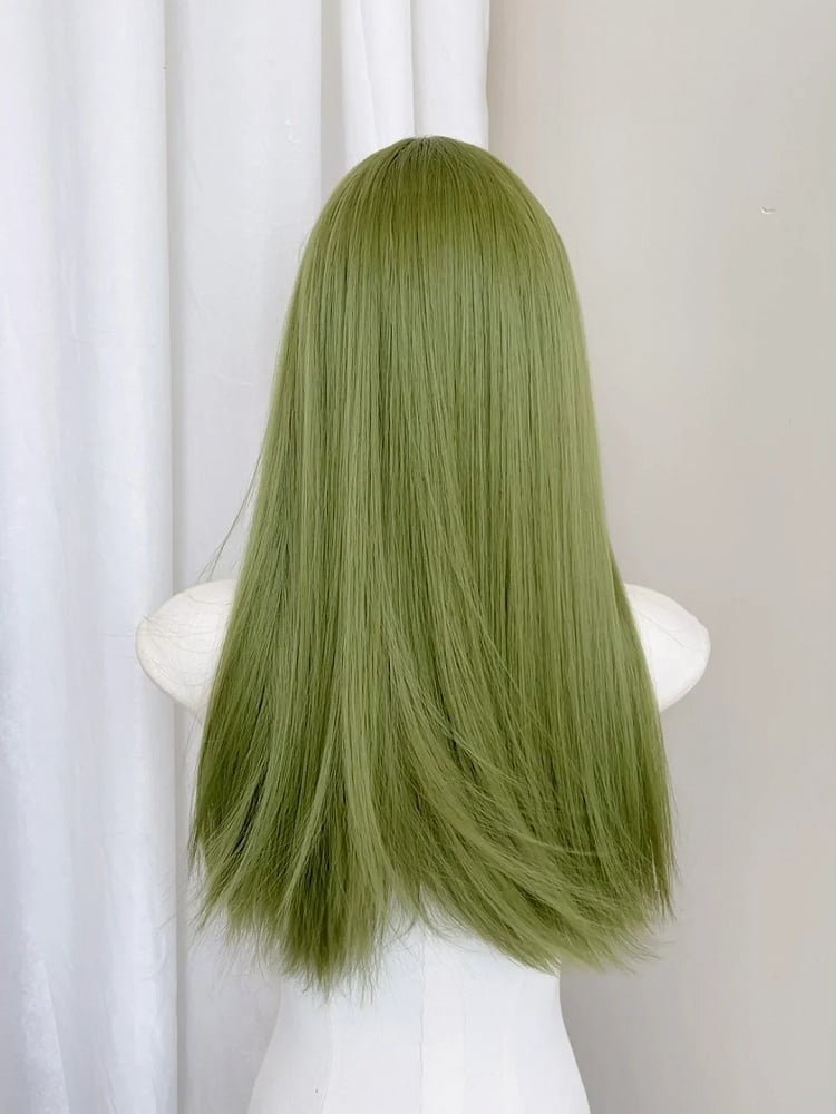 Bangs Straight Full Wig Green 60CM with