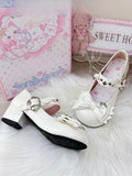 White Sweet Lolita Mid-heel Mary Janes with Puppy Details & Top Bow