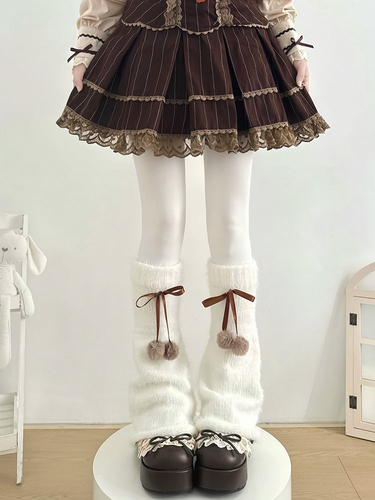 Bow White Pom-pom Warmers 6-Color Leg Fuzzy with