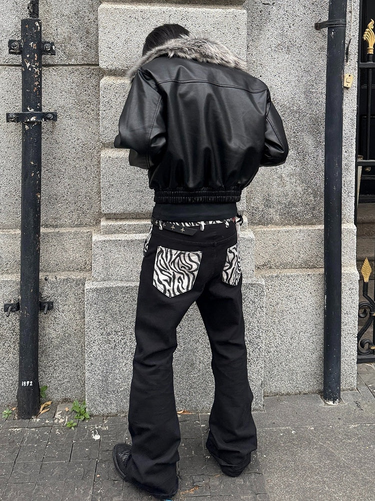 Zebra Print Black Curved Leg Denim with Dual Hem - DETW OnLine