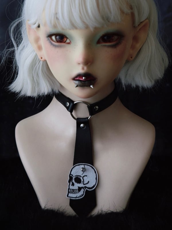 Applique Black Choker Studs PU Tie Skeleton Decorated Gothic