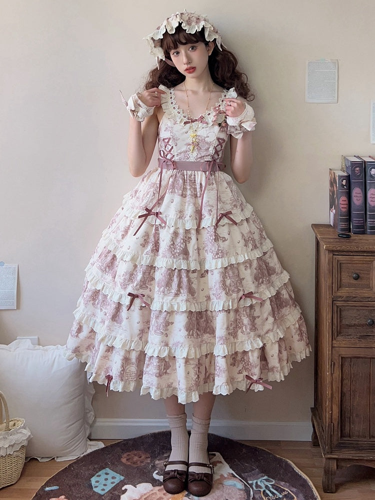 Print Length Dress Dusty Grapes Hem Detachable Purple Changeable Lolita