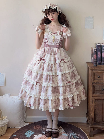 Print Length Dress Dusty Grapes Hem Detachable Purple Changeable Lolita