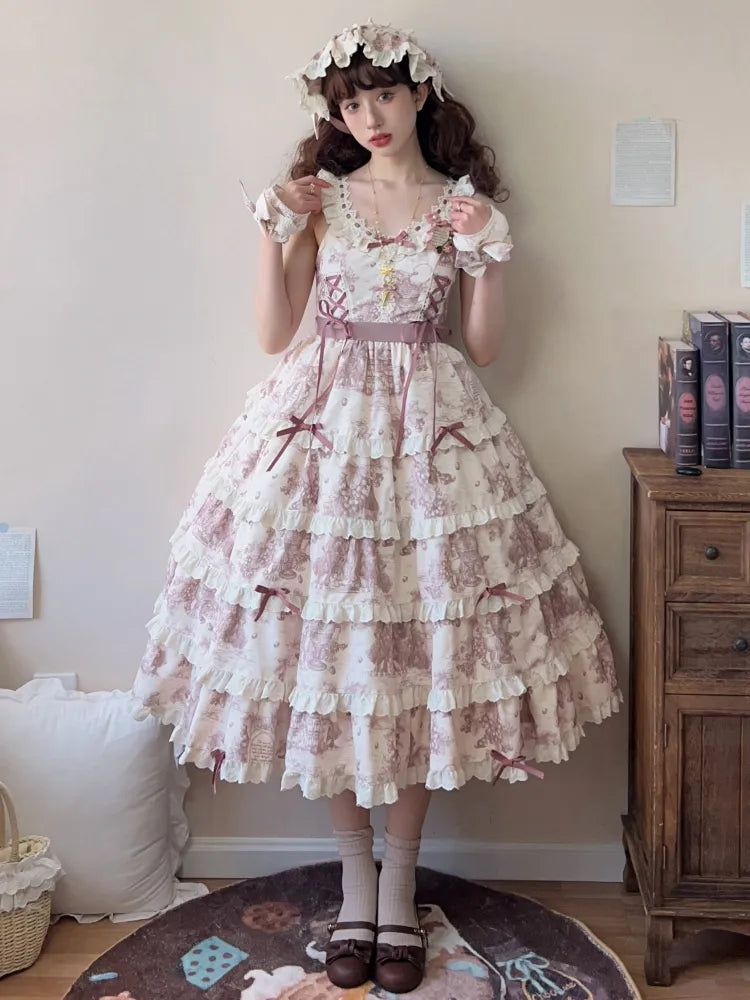 Druck veränderbar abnehmbare Lolita Kleid Länge Dusty Purple Trauben Saum