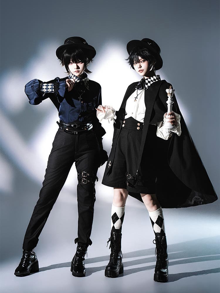 Lolita Ouji Shoulder Decorated Black with Buckle Pants Straps