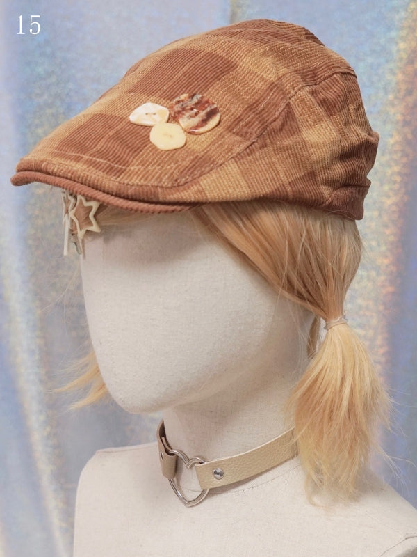 Options Applique Hat Beret Button/Star/Dog Y2K 17