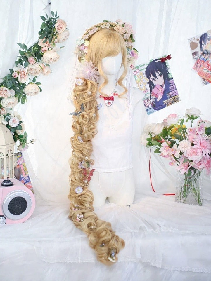 Linen Brown Mori 125cm Extra Long Curly Lolita Wig with Side-Swept Bangs - Dalao Home