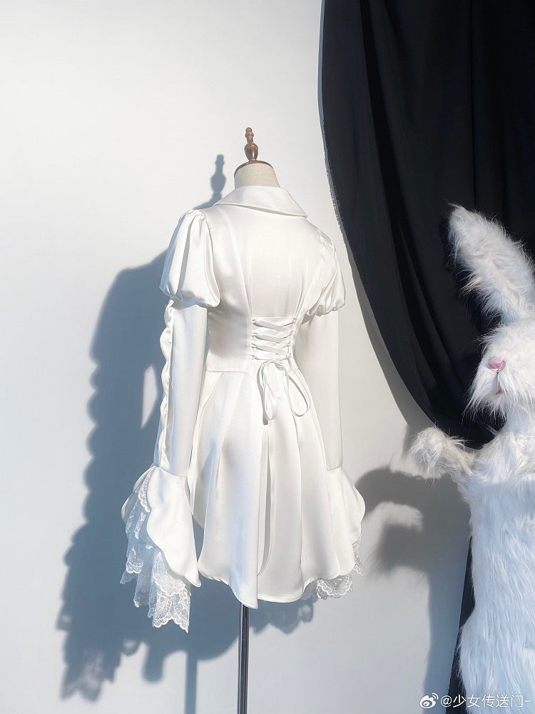 White Pointed Foldover Collar Ouji Gothic Lolita Long Sleeves Tail Shirt