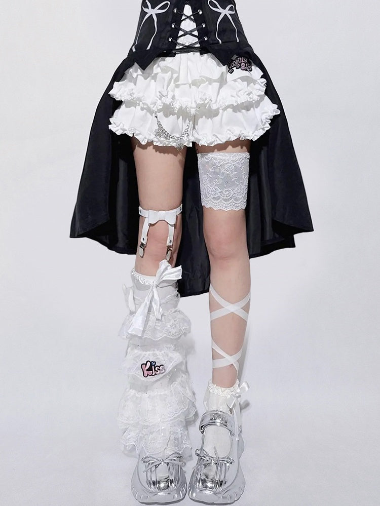 Accents Chain Detachable Trim Ruffle White Skirt Y2K - Tiered
