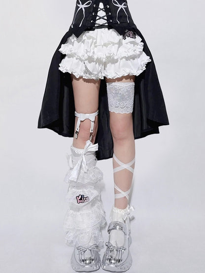 Accents Chain Detachable Trim Ruffle White Skirt Y2K - Tiered