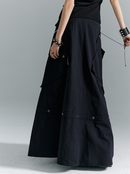 Schwarz A-Linie mit Schnallen Punk Taschen Metall Rock Reißverschluss