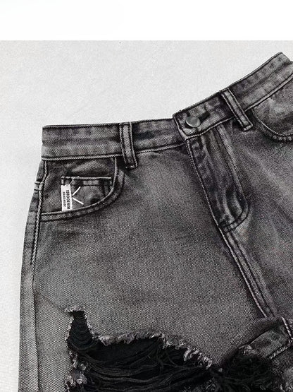 Saum-Shorts Raw Bittersweet Distressed Grey Denim Holes