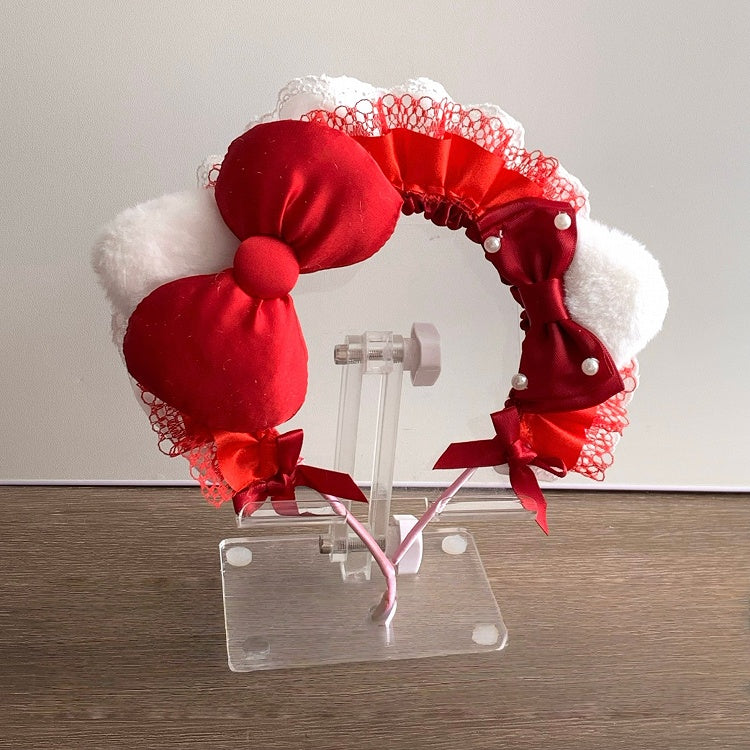 Available Color Kitty Ears Lolita Cute Bowknot Beads with Options Plush - Sweet KC 2