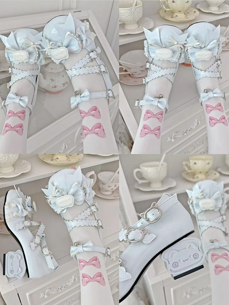 Themed Mary Cute Blue Bow Cat Accents Janes -