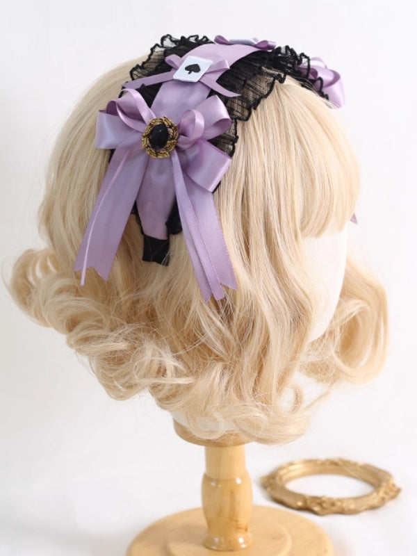 Black Lace Purple Bowknot KC with Poker Card Decorations