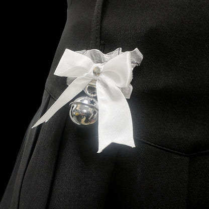 Y2K ブラック リボン ベルディテール ハイウエスト プリーツスカート