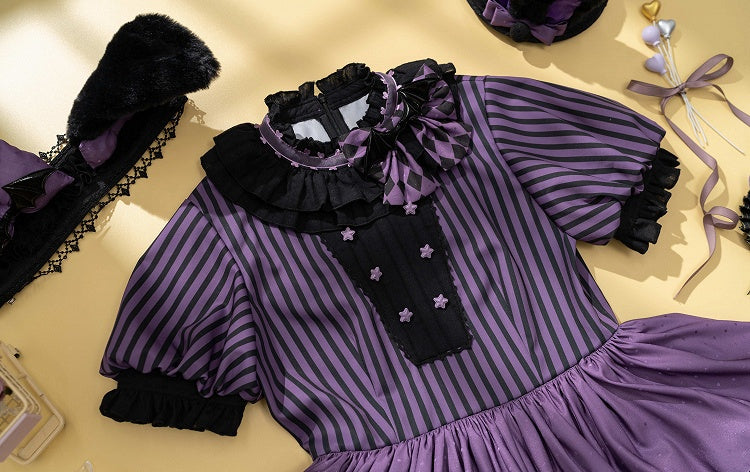 Sweet Purple Theme Pattern Circus OP Lolita Dress Vibes Bunny Kuromi Striped