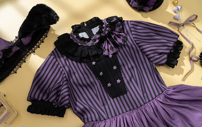 Sweet Purple Theme Pattern Circus OP Lolita Dress Vibes Bunny Kuromi Striped